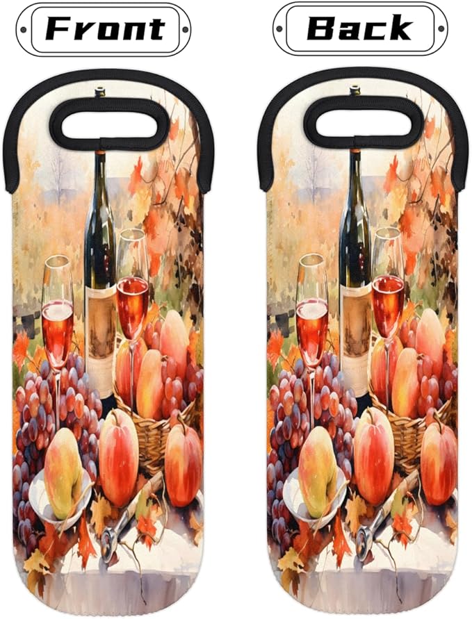 Grapes Wine Pattern Wine Bag Single Bottle Wine Tote Bag Neoprene Wine Carrier Bags with Carry Handle Portable Wine Bottle Holder for Travel Party Picnic