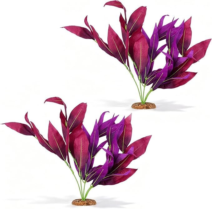 2PCS Silk Aquarium Plants, 14In Purple Silk Fish Tank Plants Decorations