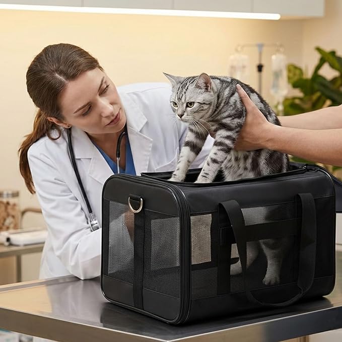 Conlun Cat Carrier Airline Approved, Soft-Sided Dog Carrier with Inner Safety Leash, Pet Transport Carrier for Small-Medium Cats Puppies up to 15 Lbs,Travel Kitten Carrier Bag -Turquoise,M