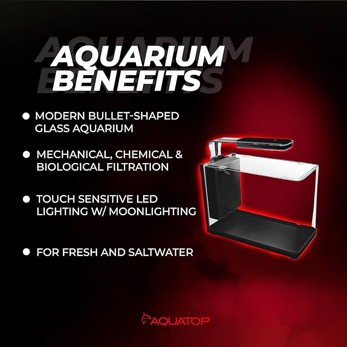 Aquatop Pisces Bullet Shaped Glass Aquarium, 5-Gal Nano Tank – 53 GPH – Touch Sensitive LED Light – All-in-One Kit for Fresh & Saltwater Fish
