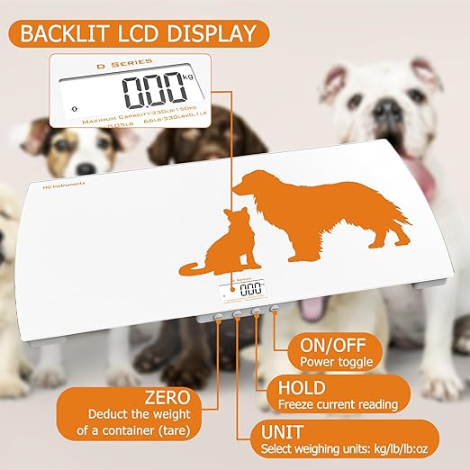 Digital Weighing Scale for Dogs Cats Puppies, Vet Scale, Scale for Animals Pets, 330lb x 0.1lb, Veterinary Scale, 33 x 19in Wide Platform, 8mm Tempered-Glass