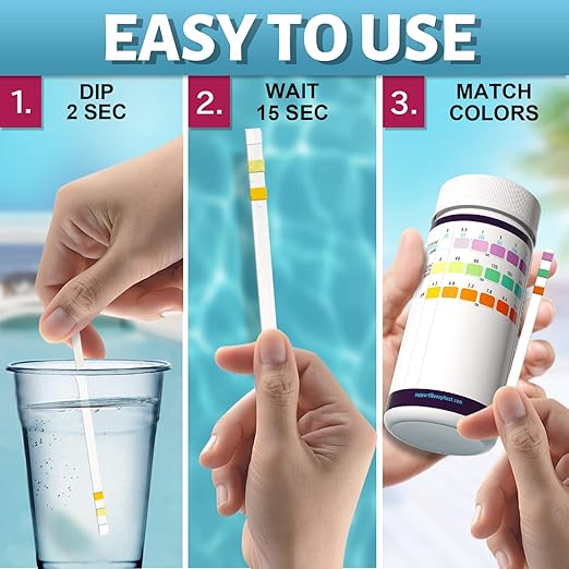 EASYTEST Pool and Spa Test Strips, 150 Strips Pack for Hot tub-Test pH,Total Alkalinity,Free Chlorine and Bromine, Accurate 3 in 1 Pool Water Testing Kit