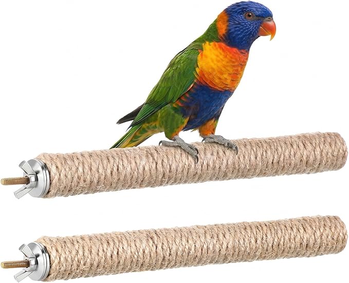 2 PCS Bird Toys for Parakeets Bird Perches Natural Bird-Perches with Rope Wood Parrot Perch Stand Rope Perches for Bird-Cages Accessories for Parakeet Cockatiel Budgie Conures Lovebirds