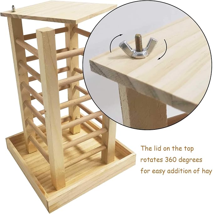kathson Wooden Hay Feeder Rabbit Less Waste Food Feeding Rack Standing Pet-self Feeding Hay Manager Grass Holder Small Animals Cage Accessories for Bunny Chinchilla Guinea Pig