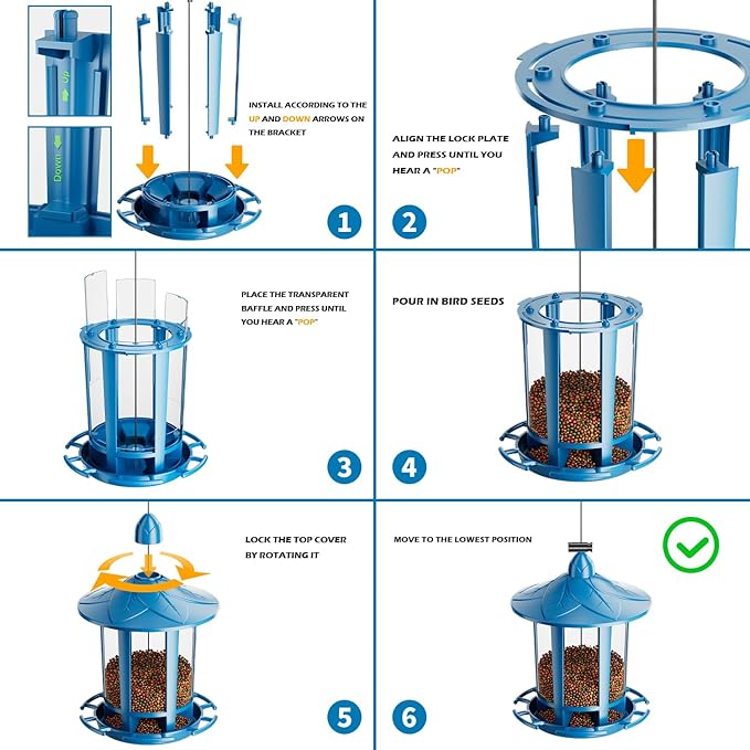 Birdream 2 Pack Bird Feeders for Outdoor Hanging, Assembly Required, 1-Min Easy Setup, Charming Castle Design, Attracting Cardinals Chickadees Goldfinches & Sparrows - Blue