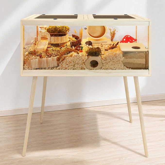 PROLEE Hamster Cage Chewproof, Mice and Rat Habitat with Transparent Sides, Hamster Cage with Openable Mesh Top, Solid Built with Lock Design and Leg Stand, 48" inch