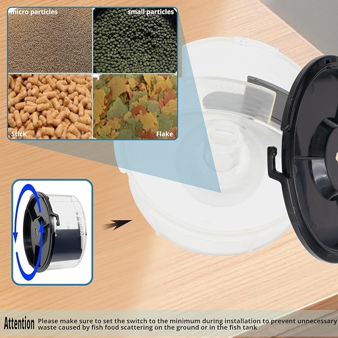Fish Feeders for Aquariums LCD Display,Automatic Feeder USB,Up to 24 Feedings A Day, with Food Containers 280 ML Capacity, Fish Feeding Ring, Suitable for Vacation Weekend Day