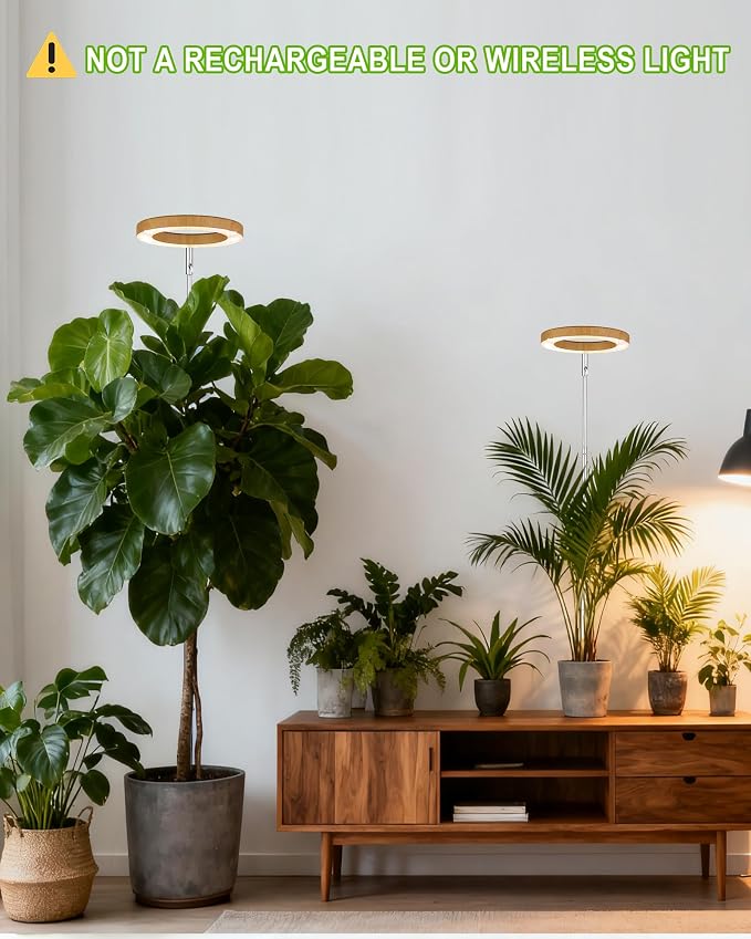 Grow Light for Large Indoor Plants, Full Spectrum LED Plant Light, Height Adjustable for Tall Plants, Auto On/Off Timer, 5V Safe Low Voltage Wood Grain Grow Lamp for Home & Office