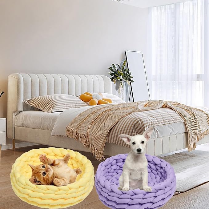 Woven Dog Bed Basket, Knitted Cotton Cat Bed Round Washable Woven Cat Pet Bed Chunky Dog Basket, Orthopedic, Chunky Knit Dog Nest,Dog Bed,Dog Cave,Dog Bedding(Red,21")