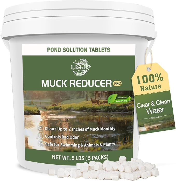 LMJP Muck Reducer for Ponds, Sludge Solution, Away Muck & Odor Control, 5LB | Pond & Lake Cleaning, Natural Beneficial Bacteria & Enzymes, Safe for Fish, Wildlife & Recreation, Treats Up To 30,000 Sq Ft