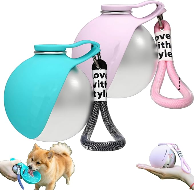 Gulpup the 2-in-1 Dog Water Bottle & Bowl, Portable Dog Water Bottle & Bowl, Leak-Proof, Compact & Foldable Pet Water Bottle with Silicone Bowl, 10oz for Walking & Travel - Stainless Steel (Pink+Blue)