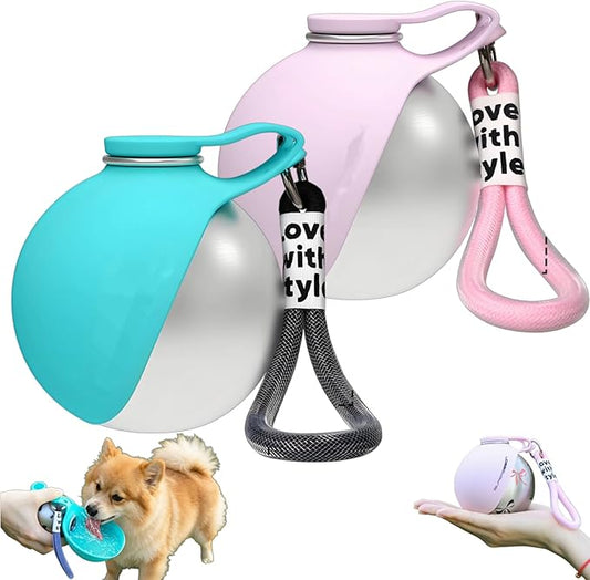 Gulpup the 2-in-1 Dog Water Bottle & Bowl, Portable Dog Water Bottle & Bowl, Leak-Proof, Compact & Foldable Pet Water Bottle with Silicone Bowl, 10oz for Walking & Travel - Stainless Steel (Pink+Blue)