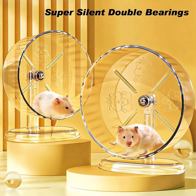 Hamster Exercise Wheel,Super-Silent Small Animals Exercise Wheels,Quiet Hamster Running Wheels with Adjustable Stand for Hamsters, Gerbils, Rats, or Other Small Pets (Transparent, 8.3 inch)