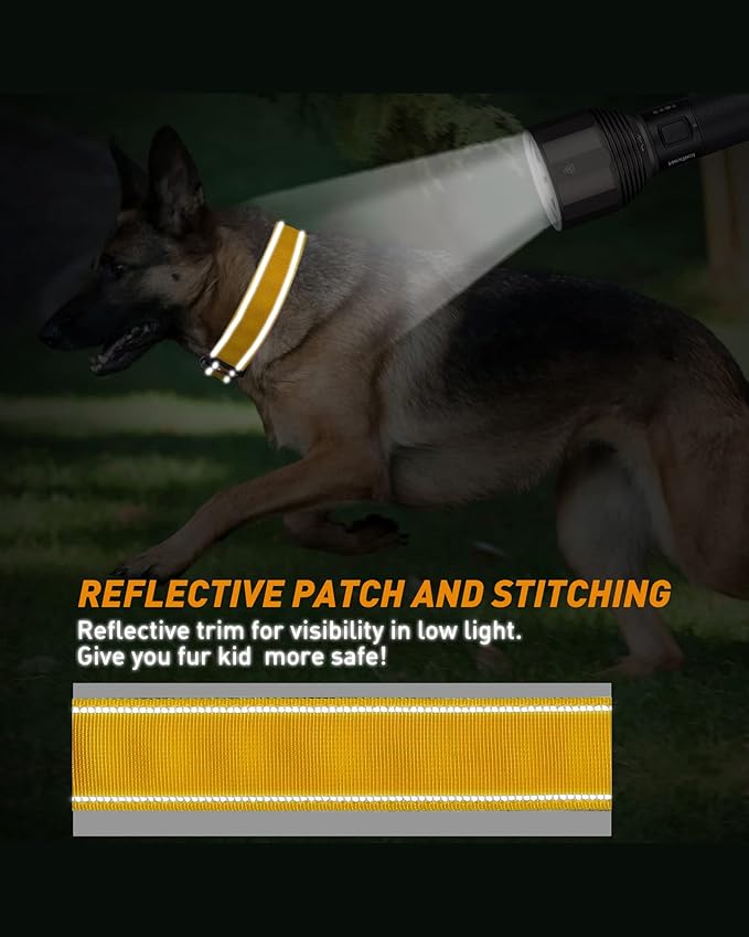 AUBELL Reflective Tactical Dog Collar,Adjustable Military Heavy Duty K9 Collars with Handle and Quick Release Metal Buckle Great for Extra Large Dogs, with Airtag Case and 2 Patches (Yellow,XL)