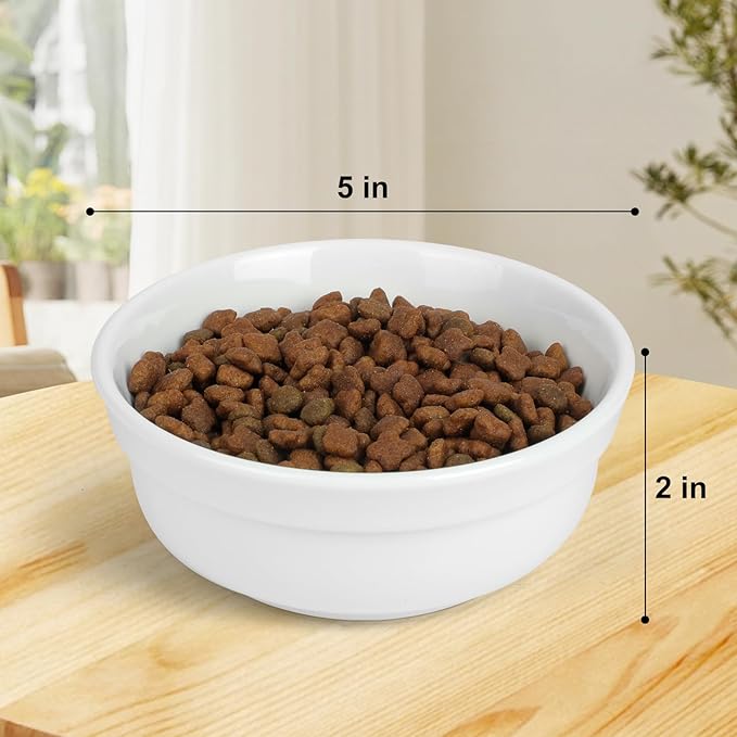 COMESOON 5" Ceramic Cat Bowl with Paws Pattern, Cat Food Bowl for Food and Water, Healthy Cat Dishes for Indoor Cats and Small Dogs, Dishwasher Safe & Microwaveable - White