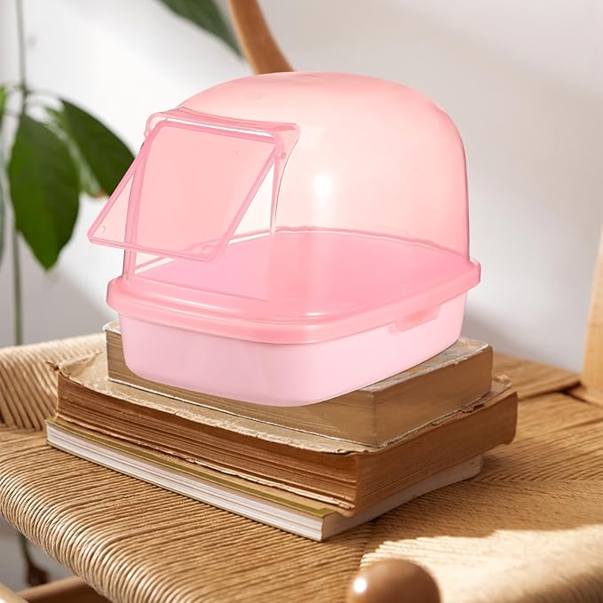 UKCOCO Hamster Sand Bath Container, Small Pet Bathtub, Plastic Dust Bath House for Chinchilla, Hedgehog, Squirrel, Guinea Pig, Indoor Use, Pink, 9.05 x 6.29 x 6.69 Inches