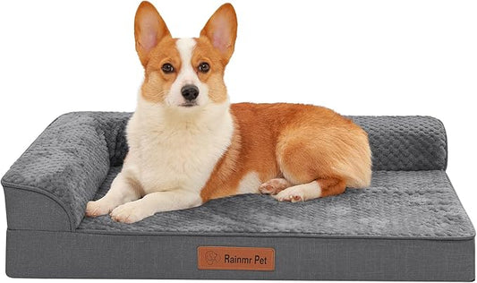 Rainmr Orthopedic Dog Bed Medium Size Dog, Memory Foam Dogs Bed for Medium Dogs, Washable Removable Cover, Nonskid Bottom, Waterproof, for Indoor, Outdoor, Crate ＆ Car Use, 35x23x6 Inches, Dark Grey