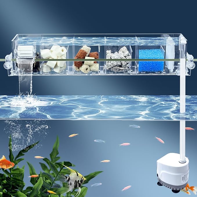 Premium Multi-Layer Aquarium Filter for 5 to 30 Gallon Fish Tanks: Oxygenating Water Wheel, Low-Noise Operation, Dual-Sided Suspension, Transparent (X-Large (30-50 Gallon))