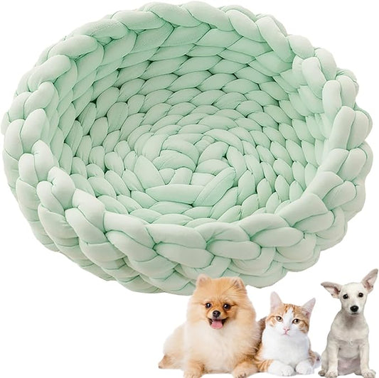 Woven Dog Bed Basket, Knitted Cotton Cat Bed Round Washable Woven Cat Pet Bed Chunky Dog Basket, Orthopedic, Chunky Knit Dog Nest,Dog Bed,Dog Cave,Dog Bedding(Green 3,19")