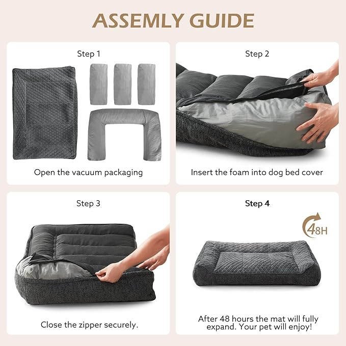 JOEJOY Extra Large Orthopedic Dog Beds Large Sized Dog, Extra Thick Foam Pet Bed Sofa with Bolster Sides, Large Sized Dog Bed with Removable Washable Cover, Non-Slip Bottom, Grey, 48''x35''