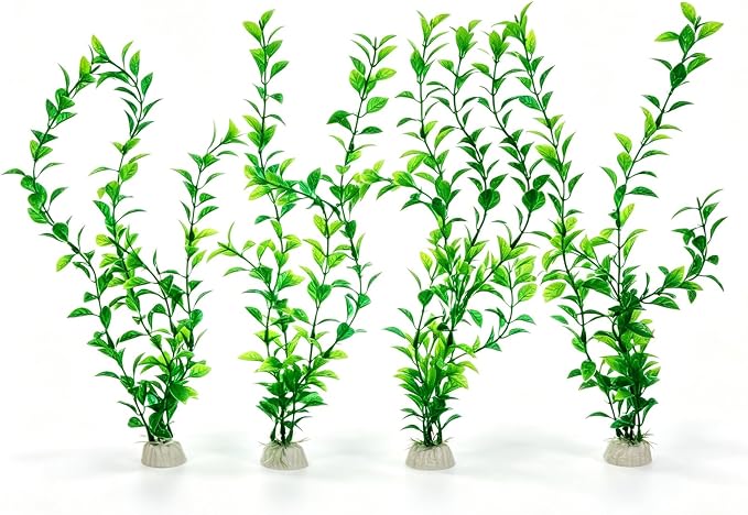 4 Pack Silk Aquarium Plants 13.8 Inch Plants for Fish Tank | Decorations Artificial Plastic Habitat Decor Small To Moderate Size Safe Green for Tank, Goldfish, Fish Hides