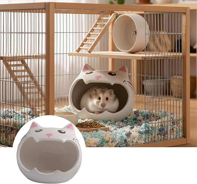 Ceramic Pet Nest for Small Animals - Hamster Ceramic House with Smooth Interior, Enclosed Hideout for Comfortable Shelter and Ventilation