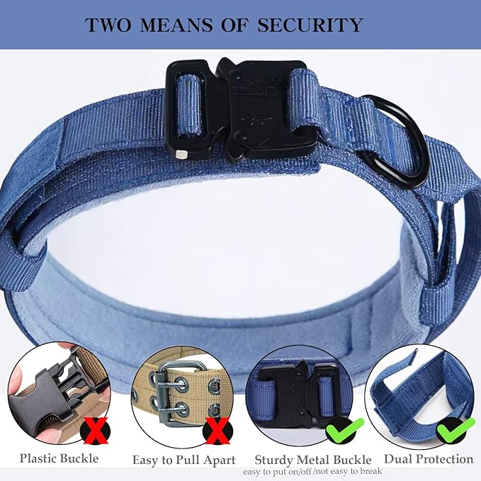 Xqpetlihai Tactical Dog Collar Adjustable Military Nylon Dog Collar with Control Handle and Heavy Duty Metal Buckle for Medium and Large Dogs (Dark Blue,XL)