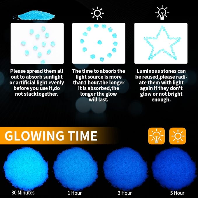 40000 Pcs 3-5mm Glow in The Dark Rocks Pebbles for Fish Tank Sand Aquarium Luminous Gravel Bulk Craft Landscaping Glow Stone for Potted Succulent Decor Fairy Garden, 2.2 Lb/ 1 kg(Light Blue)