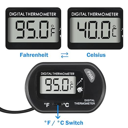5Pcs Digital Aquarium Thermometer with Water-Resistant Sensor Probe and Suction Cup - Fahrenheit/Celsius (/) LCD Display