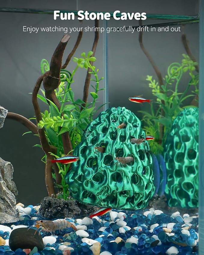 Uniclife Shrimp Cave, Shrimp Hides for Aquarium, Realistic Plastic Aquarium Coral Rock Decorations with Suction Cup, Betta Hideout Tank Accessories for Fish Tank Decor, Blue-to-Green Gradient