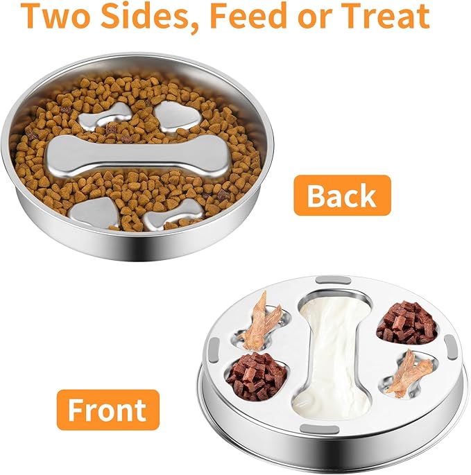 Novery Slow Feeder Dog Bowl - 2 Cups Stainless Steel Dog Slow Feeder Food Bowl, Metal Non-Slip Lick Plate,Puppy or Cat Food Holder,Pet Supplies,Puzzle Maze Dish for Medium Sized Breeds