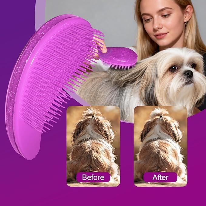 Small Dog Brush- Grooming Tool for Teddy, Yorkies, Maltese, Shih Tzu, Chihuahua - Puppy Hair Brush (Glitter Rose Red)