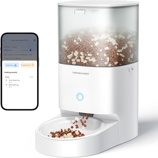 Homerunpet Automatic Cat Feeder - 4L Timed Pet Feeder, No Jam Freeze Dried Safe, WiFi & Bluetooth App Control, 30-Day Freshness for Cats and Small Dogs, Stainless Steel Bowl (Porcelain Bowl)