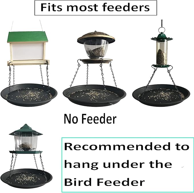 Large Hanging Bird Feeder Platform Seed Tray, Outdoor Garden Decoration for Wild Backyard Attracting Birds Works Great for catching Seed and Husk. （ Black ）
