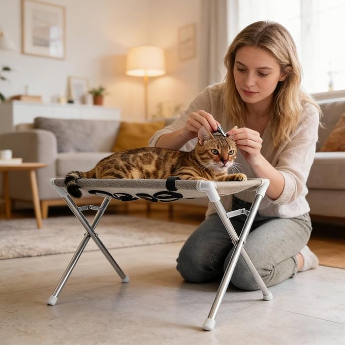 Pet Grooming Hammock – 8 Hole Hanging Cat Bath, Detachable Care Strap, Anti Scratch Bite Design | Secure Trimming Support, Easy Use for Nail Claw Ear Cleaning Grooming