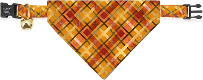 Ultra Joys Cat Collar with Bells - Breakaway Collar for Kittens & Cats - Orange Plaid Small