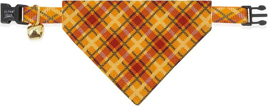 Ultra Joys Cat Collar with Bells - Breakaway Collar for Kittens & Cats - Orange Plaid Small