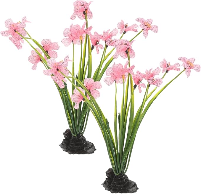 BESPORTBLE 2Pcs Delicate Fake Aquarium Plants Decorative Fish Tank Decor with Black Base Pink for Home Office Wedding Artificial Aquatic Landscaping Accessories