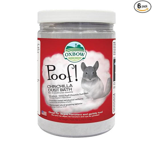 Oxbow Poof! Chinchilla Dust Bath,100% Natural Blue Beauty Dust for Chinchillas,Degus,Gerbils,and Hamsters,Small Animal Grooming,Natural Dusting Powder,2.5 lbs Jar,(Pack of 6)