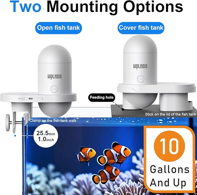 WiFi Automatic Fish Feeder with 2.5K Camera, Smart App-Controlled Timer, Precision Visual Fish Feeder Dispenser for Saltwater/Freshwater/Betta Tanks, 24/7 Time Monitoring for Vacation Feeding