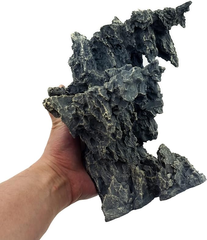 Allcolor Aquarium Rock Decor, Sky City Aquascape for 10+ Gallon Tanks | A tall fantasy cliffscape adds layered platforms and dramatic vertical depth to the aquarium.