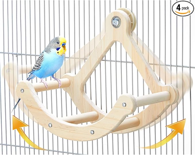 Bird Perch Toy, Interactive Rocking Parakeet Toys and Perches, Wooden Exercise Wheel Cockatiel Toys, Intelligence Puzzle Birds Enrichment Toy for Parrot, Bird Cage Accessories Perch for Budgies Conure