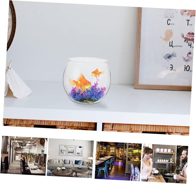 Transparent Fish Tank Clear Plastic Fish Bowl for Goldfish Turtle Desktop Aquarium Tabletop Tank Micro Landscape Container Decorative for Home Office Living Room 7.87 X 7.87 X 6.69 in