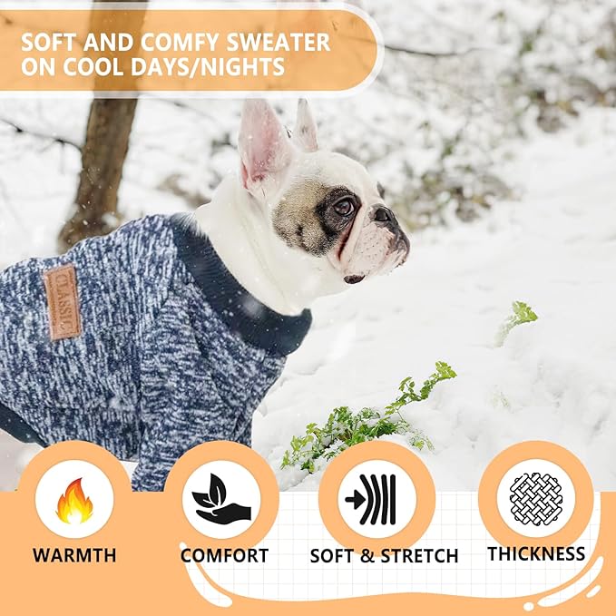 2 Pieces Dog Sweaters for Small Dogs Fall Dog Clothes Male Winter Fleece Dog Sweaters Warm Thick Pet Coat Outfit Small Dog Sweater for Boy Girl Dogs, Chihuahua, Pug, Bulldog, Pug, L, Grey Navy