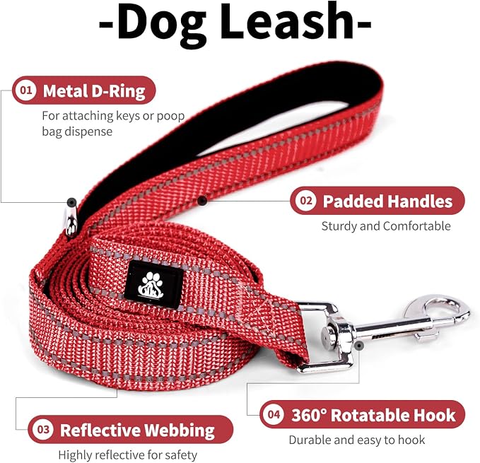 IVY&LANE Reflective Dog Collar and Leash Set,Adjustable Neoprene Padded Dog Collars for Puppy, Breathable Nylon Pet Collar for Small Medium Large Dogs (Medium,Red)