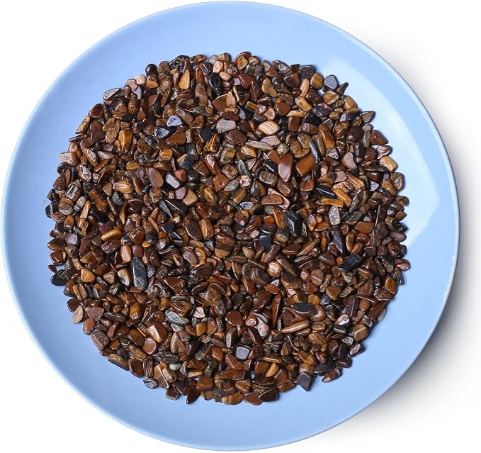 LAIDANLA Tiger Eye Crushed Stone Crystal Chips Bulk Natural Gemstones Healing Reiki Crystals Mini Quartz Vase Filler Aquarium Gravel 0.55lb