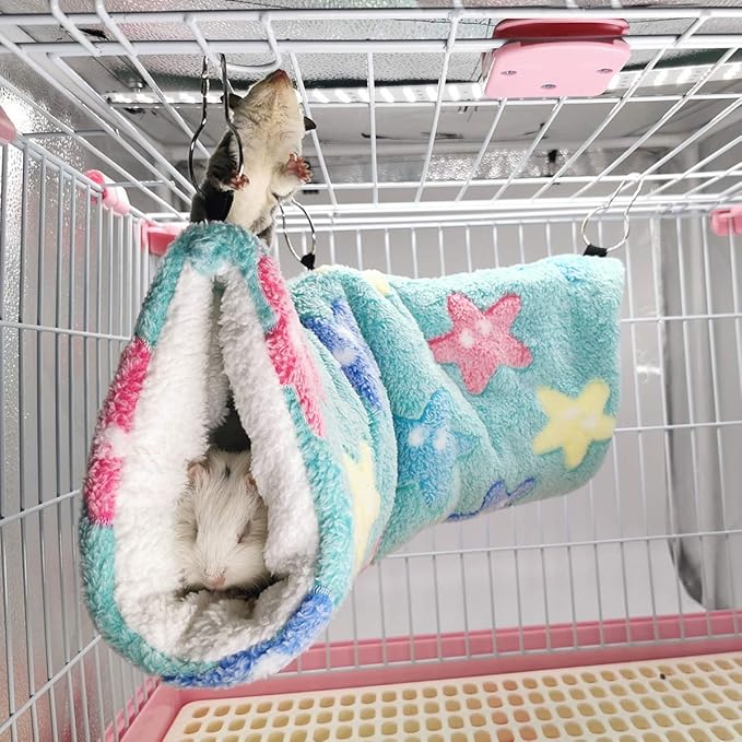 LEFTSTARER Guinea Pig Accessories Sugar Glider Cage Accessories Hamster Rat Toys Ferret Hammock Hanging Tunnel for Small Animals （Green-Star）