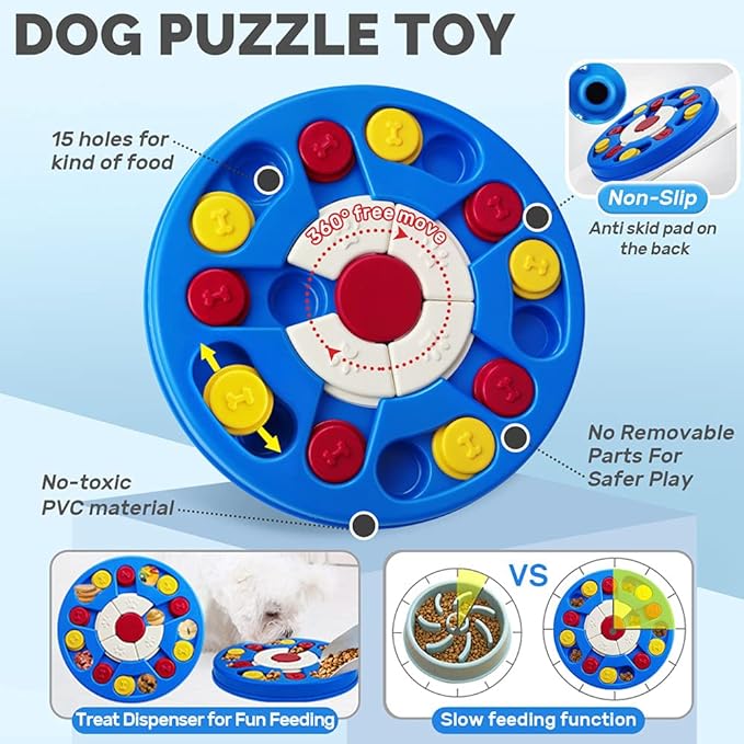 Joansan Dog Puzzle Toy, Interactive Dog Game, Mentally Stimulating Treat Dispenser for Large Dogs, Food Grade Material, Sequential Skills, Portable