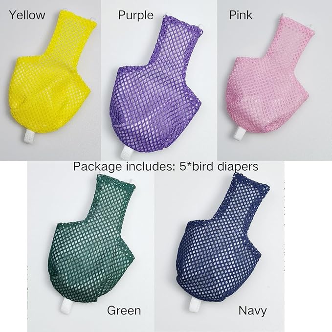 5 Pcs Summer Holey Style Bird Diaper Parrot Nappy Reusable Flight Suit with Waterproof Inner for Parakeet Cockatiel Macaw Budgie Lovebird Conure (2M)