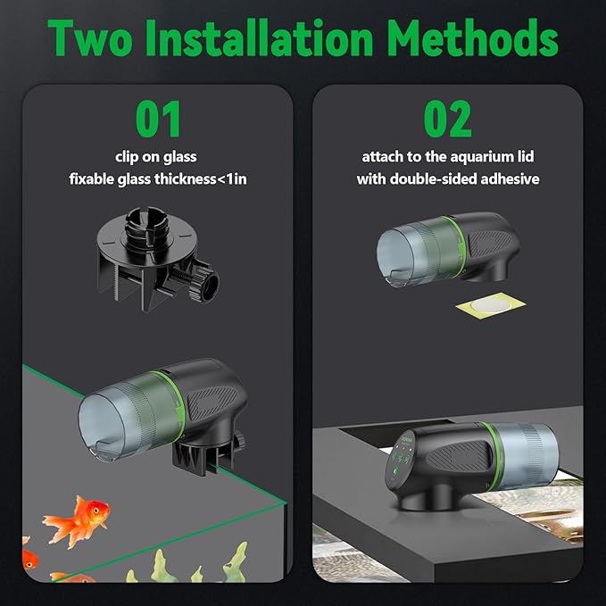 Automatic Fish Feeder for Aquarium, Auto Food Dispenser with Timer, 200 ml Fish Feeder for Pellets Granules & Strips, 360° Rotation Automatic Fishs Dispenser for Small Tank, Big Aquariums & Pond